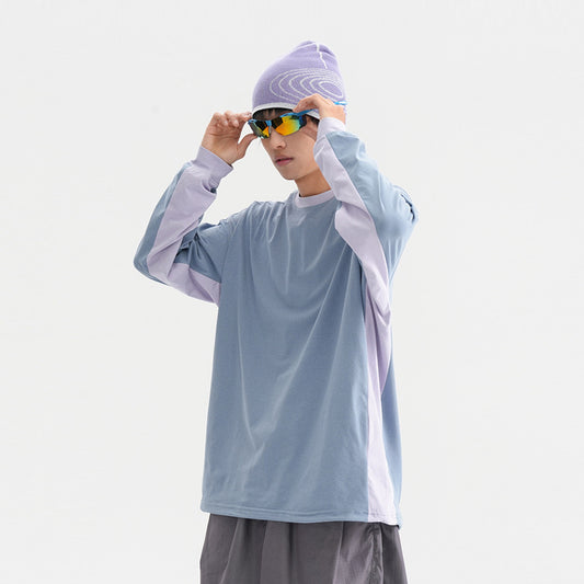 American-style Sports Loose Breathable Quick-drying Sun Protection Drawstring At Hem Round Neck Top For Men