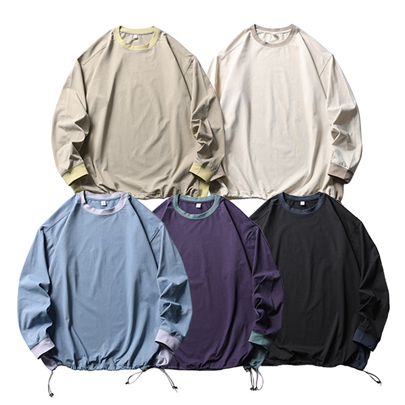 American-style Sports Loose Breathable Quick-drying Sun Protection Drawstring At Hem Round Neck Top For Men